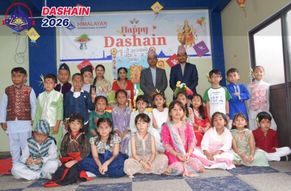 HIA students in festive outfits for the Dashain group photo (1)