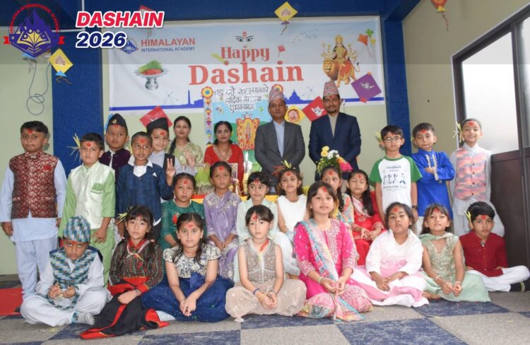 HIA students in festive outfits for the Dashain group photo (1)